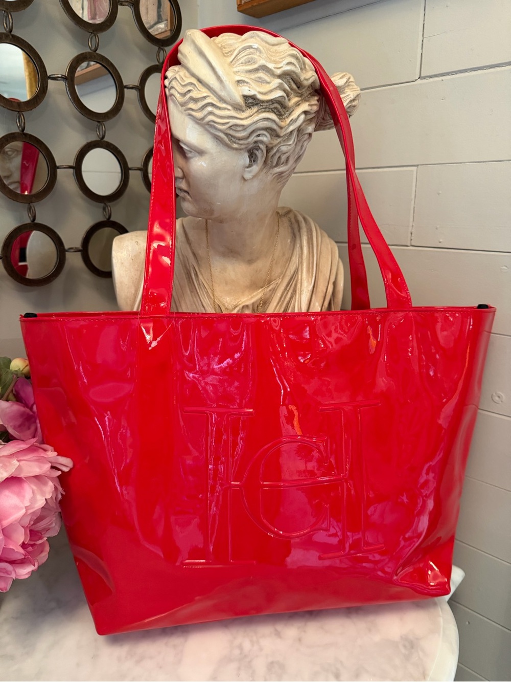 Carolina Herrera Glossy Red Top handle tote